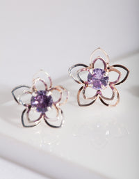 Purple Cubic Zirconia Flower Stud Earring Pack - link has visual effect only