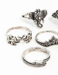 Antique Silver Boho Elephant Style Rings 8-Pack - link has visual effect only