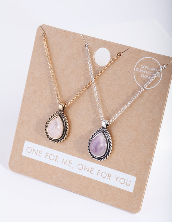 Mixed Metal Semi Precious Teardrop Necklace Set