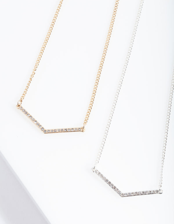 Mixed Metal Diamante Bar Necklaces Pack