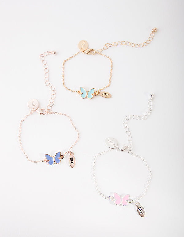 Kids Mixed Metal Butterfly BFF Bracelet Pack