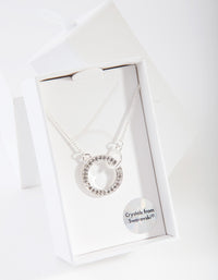 Silver Diamond Simulant Circle Link Necklace - link has visual effect only