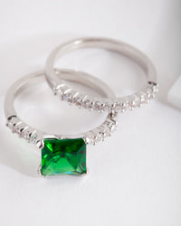 Square Emerald Cubic Zirconia Ring Set - link has visual effect only