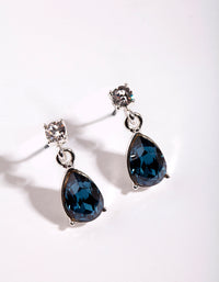 Silver Diamond Simulant Navy Teardrop Earrings - link has visual effect only