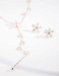 Rose Gold Floral Earrings Necklace Set - link has visual effect only