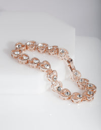 Rose Gold Heart Link Diamante Bracelet - link has visual effect only