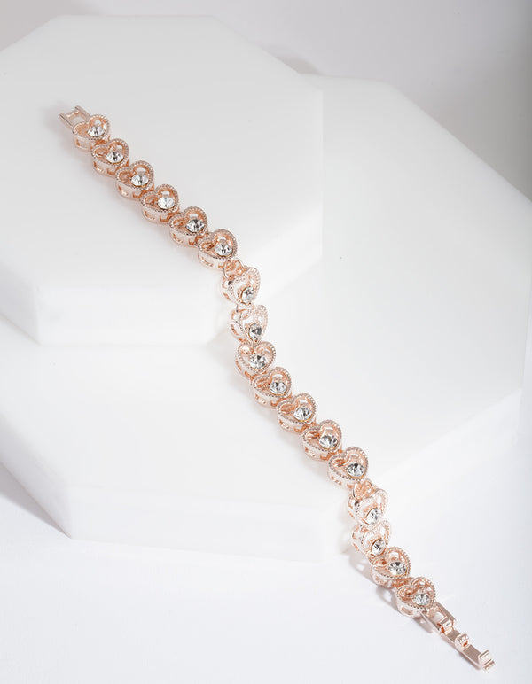 Rose Gold Heart Link Diamante Bracelet