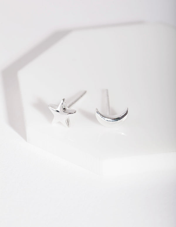 Sterling Silver Celestial Mismatch Stud Earrings