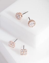 Rose Gold Cubic Zirconia Pack Stud Earring - link has visual effect only