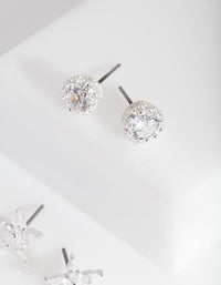 Silver Cubic Zirconia Pack Stud Earring - link has visual effect only