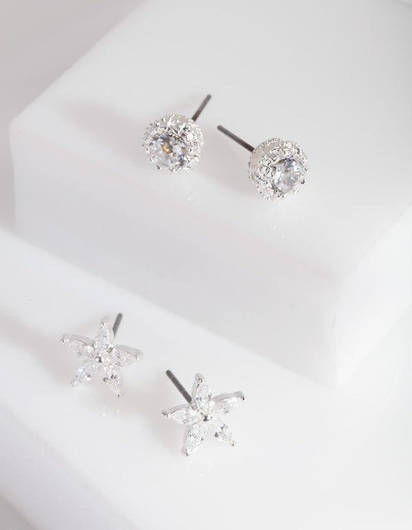 Silver Cubic Zirconia Pack Stud Earring