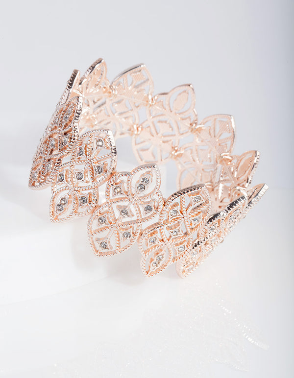 Rose Gold Filigree Woven Diamante Strip Bracelet