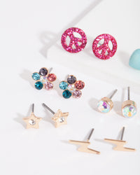 Kids Star Flower Stud Earring 6-Pack - link has visual effect only