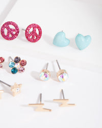 Kids Star Flower Stud Earring 6-Pack - link has visual effect only