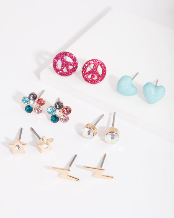 Kids Star Flower Stud Earring 6-Pack