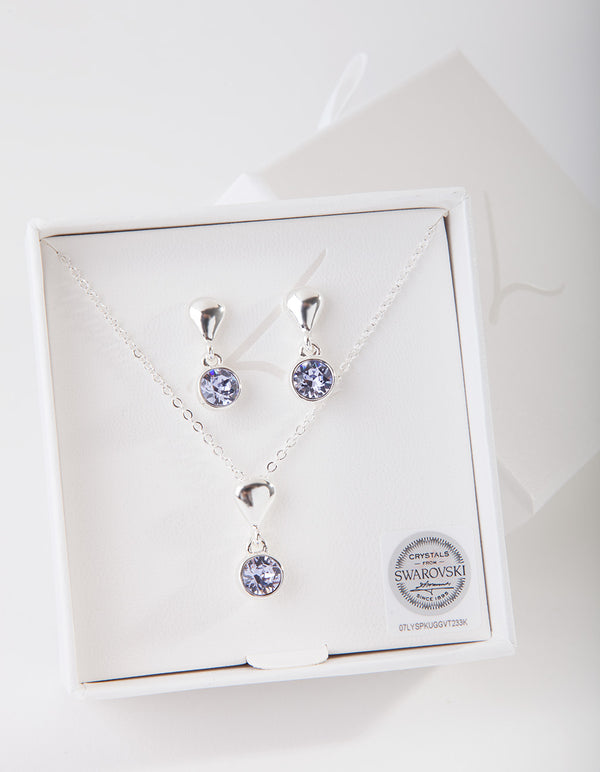 Purple Diamond Simulant Necklace & Earrings Set