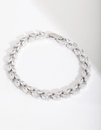 Rhodium Diamond Simulant Petal Row Tennis Bracelet - link has visual effect only