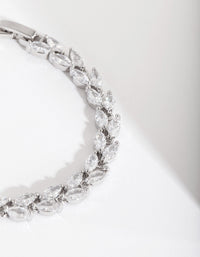 Rhodium Diamond Simulant Petal Row Tennis Bracelet - link has visual effect only