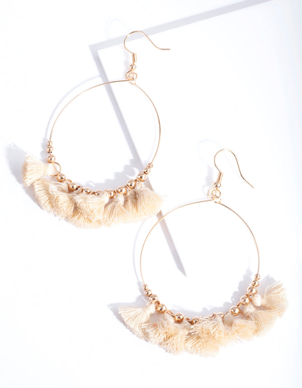 Rose Gold Neutral Mini Tassel Hoop Earrings