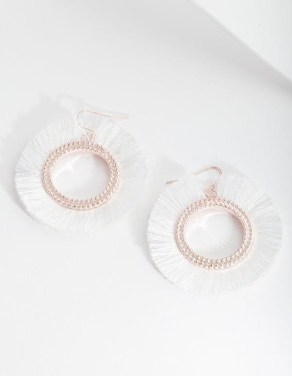 White Circle Tassel Earrings