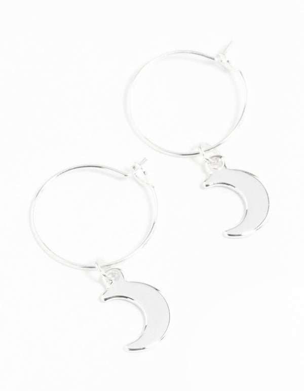 Silver 13mm Moon Hoop Earrings