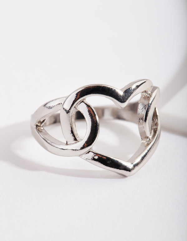 Rhodium Intertwined Heart Ring