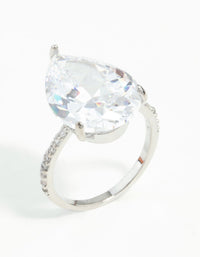 Silver Cubic Zirconia Large Pear Stone Ring - link has visual effect only