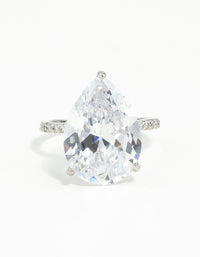 Silver Cubic Zirconia Large Pear Stone Ring - link has visual effect only