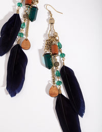 Antique Gold Chain Feather Bead Drop Earrings - link has visual effect only