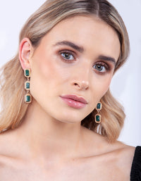 Green Triple Stone Drop Earrings - link has visual effect only