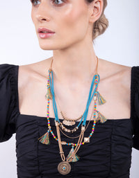 Gold Blue Bohemian Layered Necklace - link has visual effect only