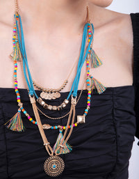 Gold Blue Bohemian Layered Necklace - link has visual effect only