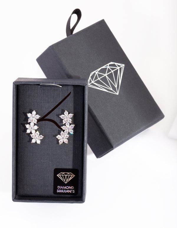 Diamond Simulant Flower Crawler Earrings