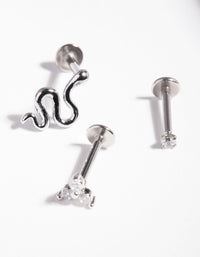 Rhodium Surgical Steel Snake Cartilage Pack - link has visual effect only