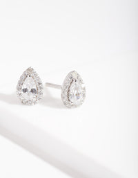 Silver Cubic Zirconia Teardrop Halo Stud Earrings - link has visual effect only