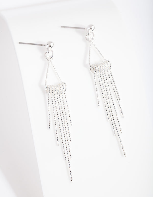 Silver Diacut Triangle Tassel Earrings