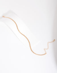 Gold 3mm Herringbone Chain Anklet - link has visual effect only