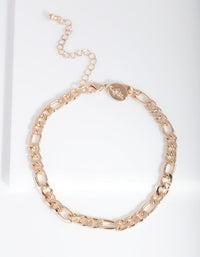 Gold 5mm Figaro Chain Anklet - link has visual effect only