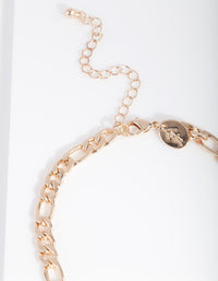 Gold 5mm Figaro Chain Anklet - link has visual effect only