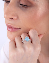 Silver Vanilla Synthetic Opal Moon Diamante Ring - link has visual effect only