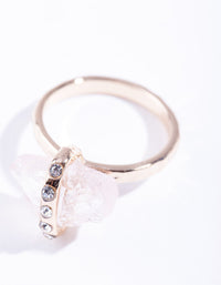 Gold Raw Stone With Diamante Strap Ring - link has visual effect only