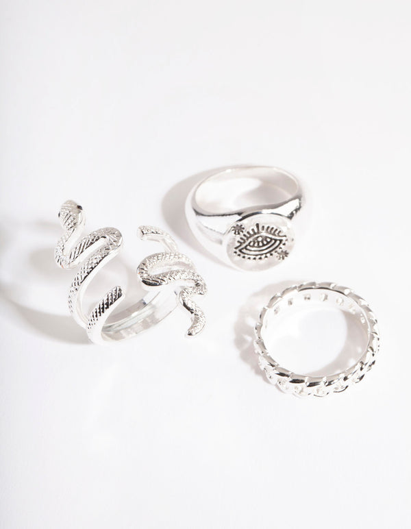 Silver Halved Snake Ring 4-Pack