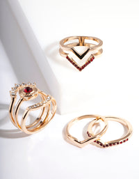 Gold Multi Shape Red Stone Ring 6-Pack - link has visual effect only