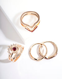 Gold Multi Shape Red Stone Ring 6-Pack - link has visual effect only