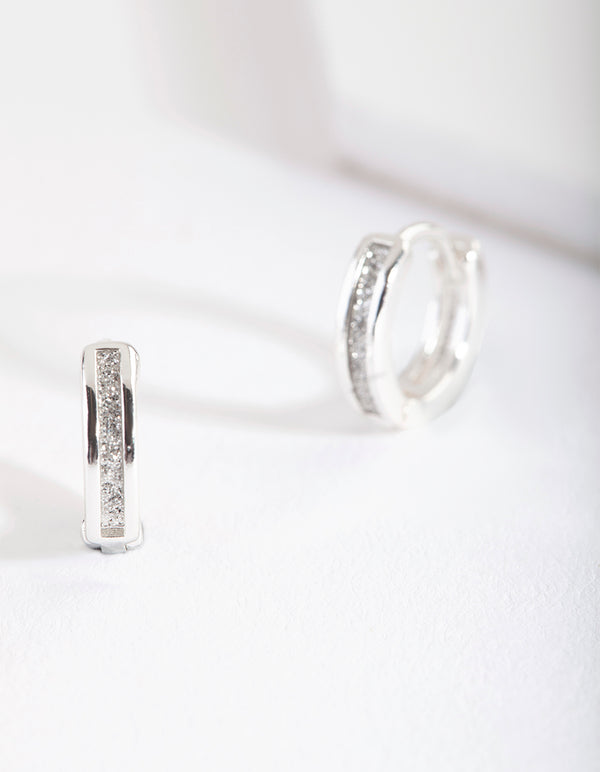 Silver Glitter Huggie Earrings