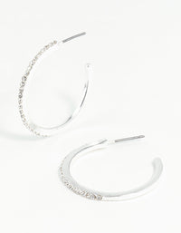 Silver Thin Diamante Hoop Earrings - link has visual effect only