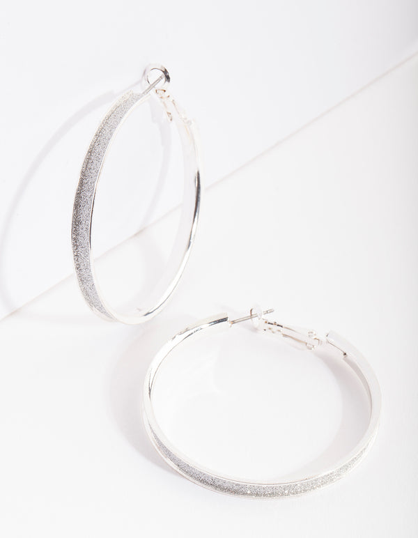 Silver Glitter Inset Hoop Earrings