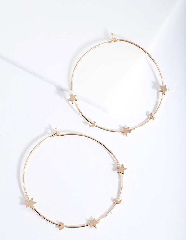 Gold Mini Star Moon Hoop Earrings