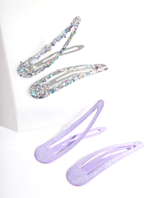 Mix Glitter Snap Hair Clip 4-Pack