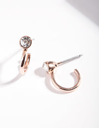 Rose Gold Half Hoop Single Diamante Earrings - link has visual effect only